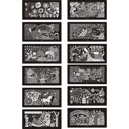 1PC FT01-12 6*12cm Rectangle Shape Blue Film Nail Art Stamping Image Plate Stainless Full Plate Design Horse Princes