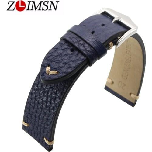 ZLIMSN Blue Watch Belt Watchbands Genuine Leather Watch Bands 20mm 22mm Brown Black Replacement Strap for Men Women Watches