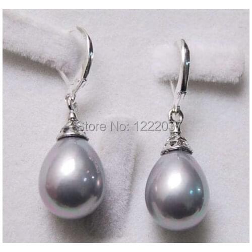 NEW 12x16mm Gray South Sea Shell Pearl Drop Dangle Earrings