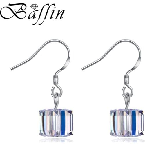 BAFFIN Genuine Cube Crystals Drop Earrings Made with SWAROVSKI ELEMENTS Silver Color Hanging Piercing For Women Gift Jewelry