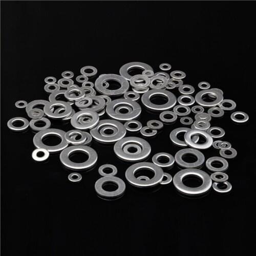 M3/M4/M5/M6/M8/M10 Stainless Steel Washers Metric Flat Gasket Plain Washers 6 Sizes Flat Spring Washers 105pcs/lot for Hardware