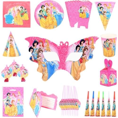Six Princess Theme Snow White Birthday Party Decoration Cinderella Theme Tablecloth Cup Plate Straw Bag Baby Shower Supplies