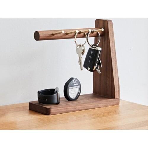 Walnut Solid Wood Porch Key Storage Decoration Rack Creative Living Room Entrance Desktop Key Storage Box Snack Container