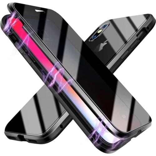 Magnetic Tempered Glass Privacy Metal Case For iphone 11 Pro MAX XR XS 11Pro X 8 7 6S 6 Plus 360 Magnet Antispy Protective Cover