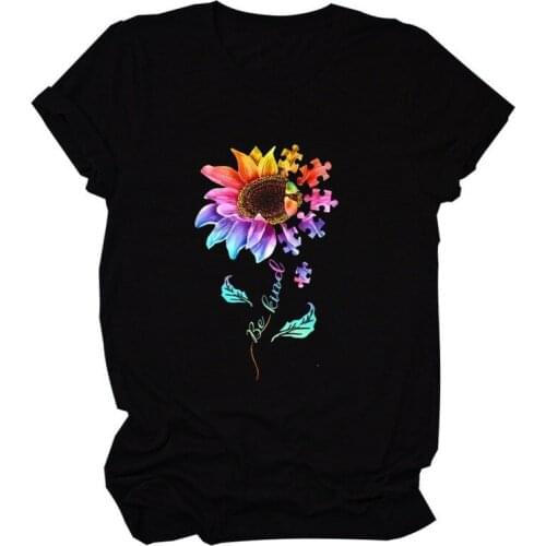 Women T Shirt Sunflower Colorful Print Tees Shirt Short Sleeve Crew Neck Loose Casual TShirt Ladies Tops Camisetas Mujer