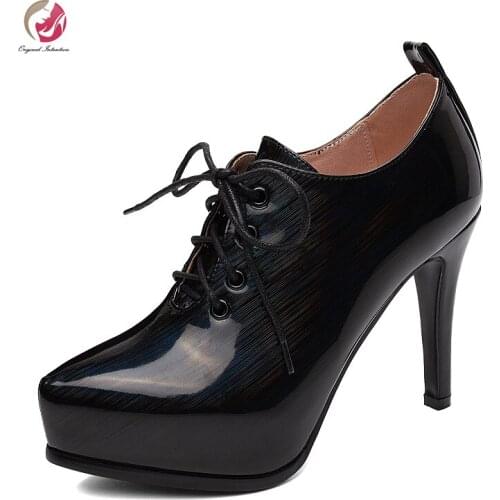 Original Intention Newly Style Ankle Boots Woman Platform Round Toe Thin Heels Shoes Lace-up Elegant Black Red Casual 3-10.5