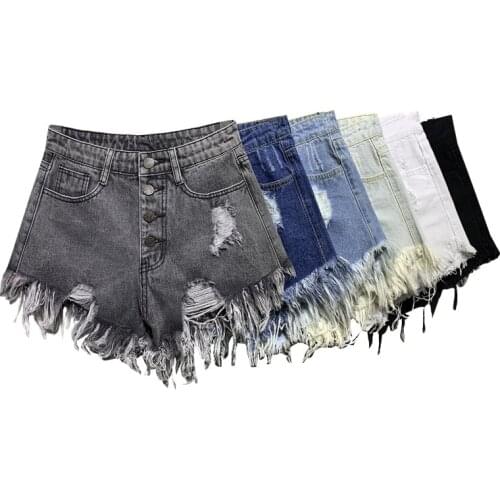 G1018 2020 spring summer new women fashion loose high-waisted ripped button-down denim shorts cheap wholesale