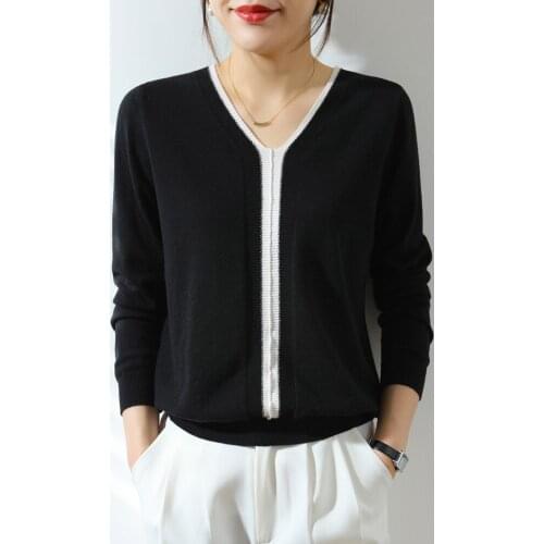 Pullover women 2021 new V-neck sweater casual stitching tops womens slim Korean womens clothes plus size fashion