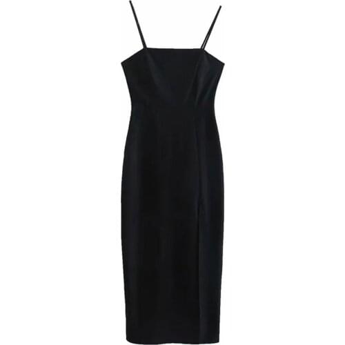 Za 2021 Women summer vestidos Black Strap long Dress Sexy Camisole Sleeveless robe Woman Chic Side Slit Backless Dresses Lady