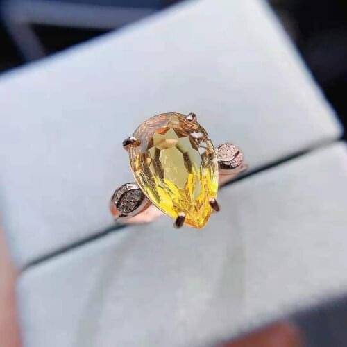 Real 925 Sterling Silver High-quality Citrine Large Drop Particle Ring Fashion Fine Wedding Jewelry for Women MeiBaPJFS