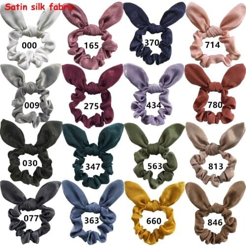 20 pcs/lot, Women Girls Satin Silk Fabric Bunny Ear hair Scrunchie, Hair Ties, Knot Bow Hair Elastic