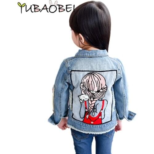 2021 Girls Denim Coat Baby Girl Clothes Spring Embroidery Children Blue Jeans Jacket Sequins Little Beauty Design Kids Outerwear