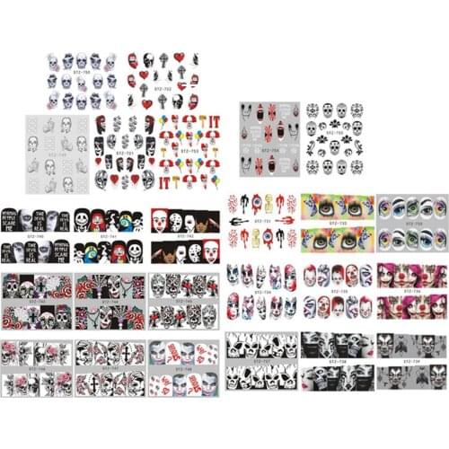 25 Sheets 3D Halloween Party Nail Art Water Sticker for Fingernail Toenail Nail Tips Decor Manicure