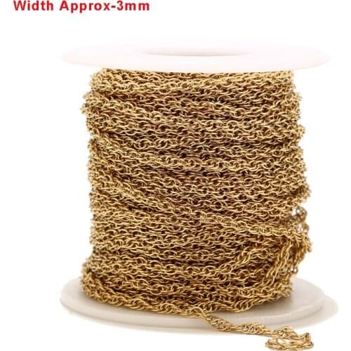3mm Width Gold Tone Stainless Steel Link Chain Twisted Helix Rope Chains Findings Fit For DIY Jewelry Making Necklaces Bracelets