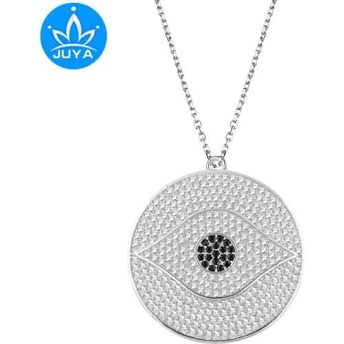 37*34mm Christmas Jewelry Vintage Micro Pave Zircon Crystal Evil Eye Charms Necklaces & Pendants Big Copper Long Necklace