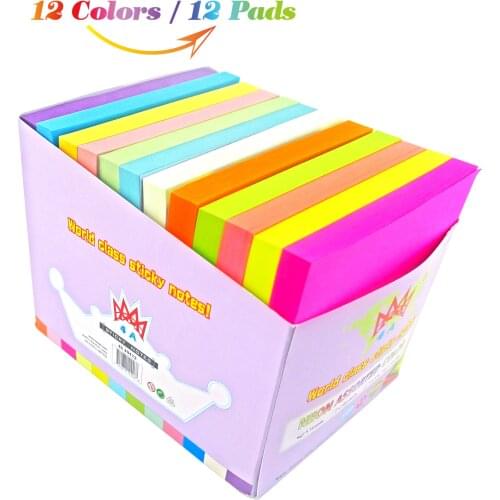 4A Sticky Notes,4 x 4 Inches,Neon Assorted,12 Colors,Self-Stick Notes,100 Sheets/Pad,12 Pads/Pack,4A 40412