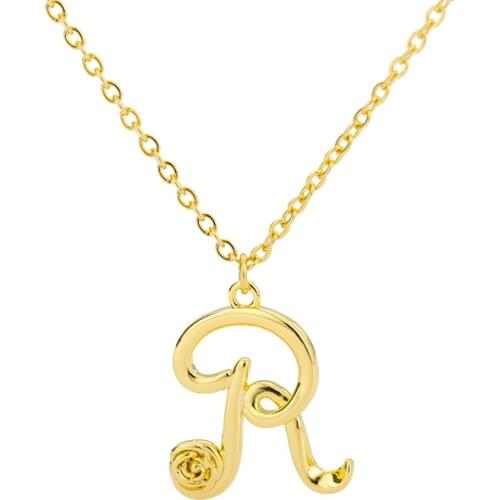 Rose Flower Initial Letter Necklace For Women Men Gold Stainless Steel Chain Choker Necklace Fashion Christmas Jewelry Gift 2020