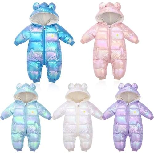 Baby Winter Snowsuit Plus Velvet Thick Baby Boys Jumpsuit 0-2 Years Newborn Romper Baby Girls Overalls Toddler Coat
