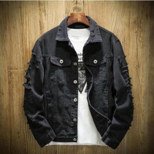 High Quality Bomber Denim Jacket Men Ripped Holes Outwear White Jean Jackets Autumn/Spring Garment Washed Women Men Denim Coat