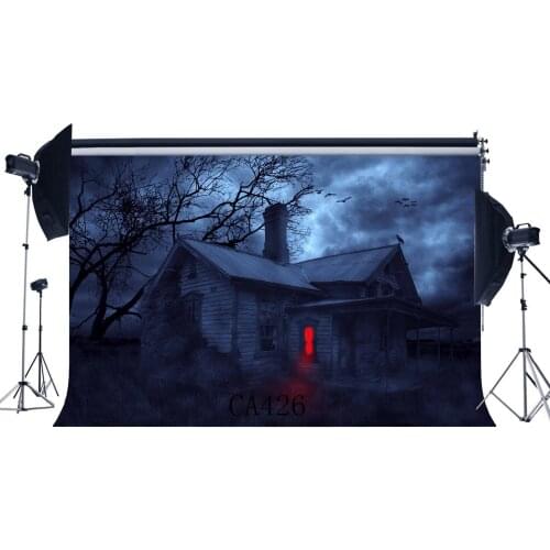 Photography Backdrops Halloween Horror Night Mysterious Forest Wooden House Old Tree Masquerade Portraits Photo Background