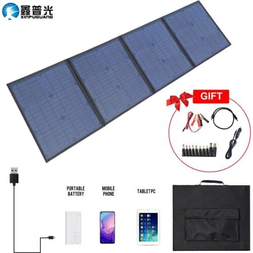18V 80W Flexible Foldable Solar Panel Daul USB + DC Output Interface Portable Solar Charger Kit for Phone Car Battery Charge