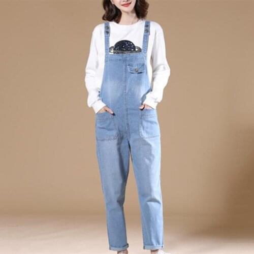 Plus size 6xl jumpsuits and rompers for women spring autumn loose large size womens denim bib overalls
