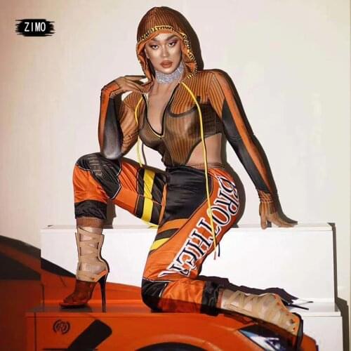 Designer New Sexy Orange Workwear Bodysuit Ladies Hip Hop Bar Dj Jazz Dance Costume Singer Stage Jumpsuit Carnival Party Costume