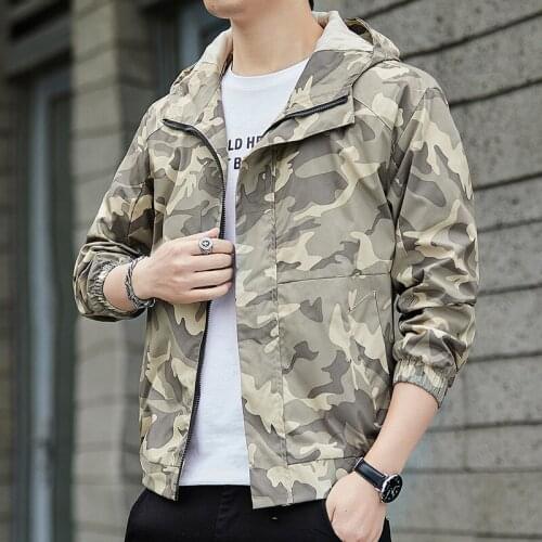 Camouflage Hooded Jacket Mens 2021 Spring Autumn Korean Casual Streetwear Male Breathable Military Camouflage Windbreakers