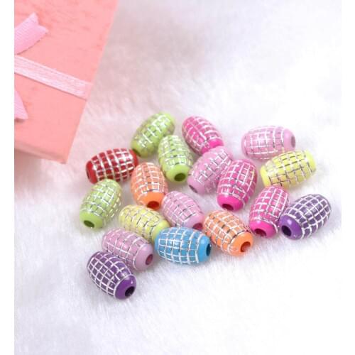 Mix Vintage Silver Stripe Oval Acrylic Spacer Beads For Bracelet Necklace Jewelry Making DIY 12x8mm 100pcs/lot 2018 New