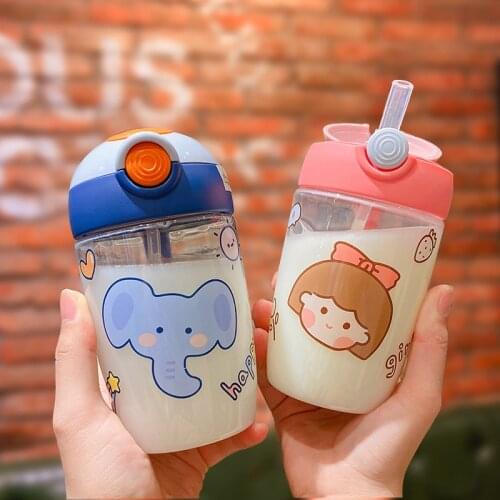 Cute 350ml Children Newborn Straw Cup With Strap Baby Feeding Learning Drinking Bottle Kids Water Sippy Cups