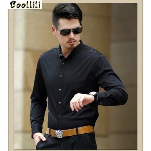 Boollili Men Shirts Autumn Camisa Slim Fit Men Shirt High Quality Solid Casual Shirts Camisas Para Hombre Black Male Shirt
