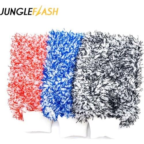 JUNGLEFLASH Soft Glove Mitt High Density Auto Wash Cloth Ultra Super Absorbancy Car Sponge Plush Glove Microfiber Cleaning Towel