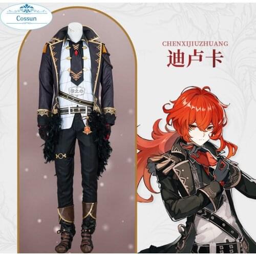 [Customized]Anime Genshin Impact Cosplay Diluc Costume Game Suit Uniform Halloween Party Outfit For Men costume role play
