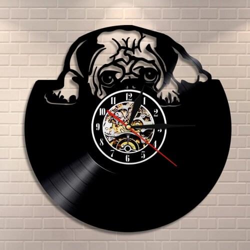 Puppy Dog Wall Decor Dog Breed Lying British Bulldog Custom Wall Clock Vinyl Record LP Art Personalized Dog Name Clock Watch