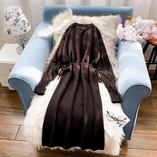 2020 New Fashion Plus Size Womens Autumn Winter Knitted Dresses Elegant Long Sleeve Slim Sweater Dress b704