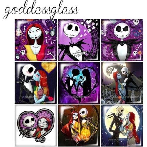 New jack skellington Evil Face 10pcs mixed 12mm/20mm/25mm/30mm Square photo glass cabochon demo flat back Making findings