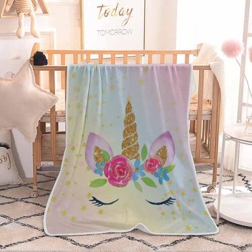 Cartoon Floral Pink Unicorn Blankets Winter Microfiber Coral Fleece Single Printed Blanket Sofa Bed Throw Blanket For Baby Kids