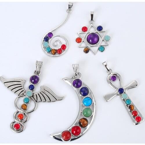 Fashion Reiki Chakra Pendant 7 Chakra Stones Natural Stone Pendant Semi Precious Stones Choker Necklace For Women Jewelry Gift