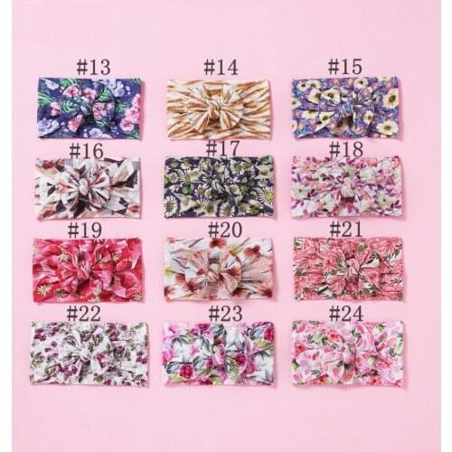 32 Colors Baby Newborn Kids Bow Print Knot Nylon Headband Leopard Bow Headwraps Children Girls HairAccessories Turban Hair bands