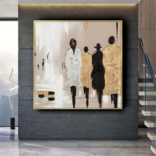 Household items hand-painted modern abstract oil painting figure painting gold leaf texture canvas painting entrance wall art