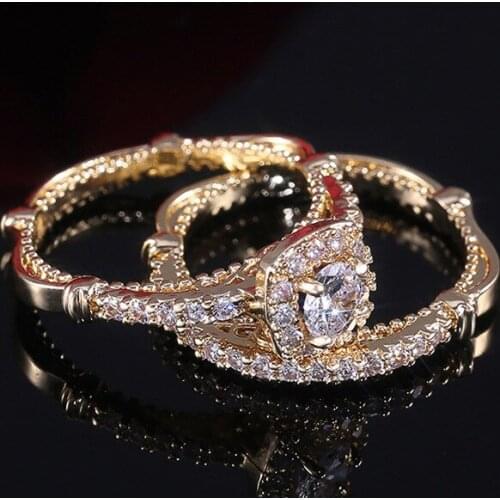 Megin D Rose Gold Plated Luxury Full Zircon Couple Matching Vintage Rings for Women Wedding Friends Gift Fashion Jewelry Bague