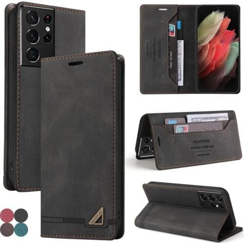 Luxury Magnetic Flip Leather Cards Holder Phone Cases For Samsung Galaxy S21 Ultra S20 FE 5G S10 S10E S9 S8 Plus Wallet Cover