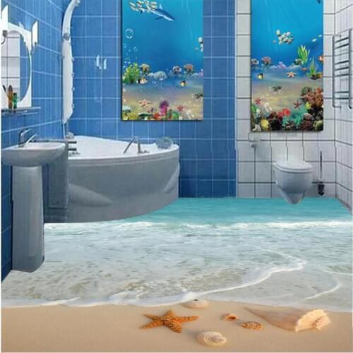 Custom flooring 3d mural drawing blue shell beach scenery waterproof living room bathroom restaurant pvc self-adhesive wallpaper