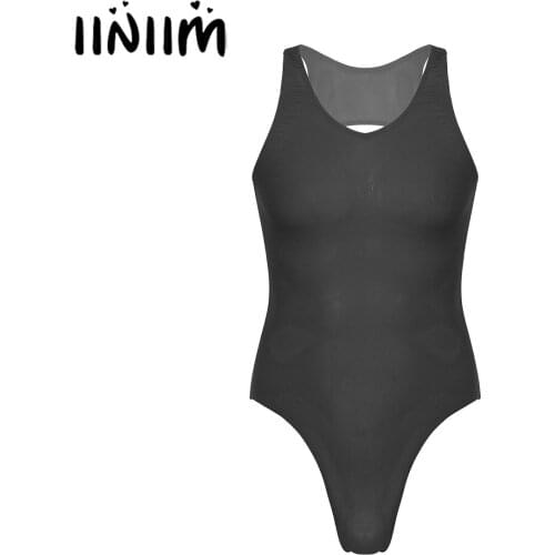 Iiniim Sexy Mens Bodysuit Sleeveless Backless Gymnastic Teddies Jockstraps Pouch Cutout Back Sexy Bodystocking Clubwear Costumes