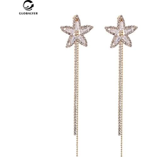 Earring Girl Temperament Star Crystal Long tassel Korean High level feeling French Net red Non allergic needle Earrings 708