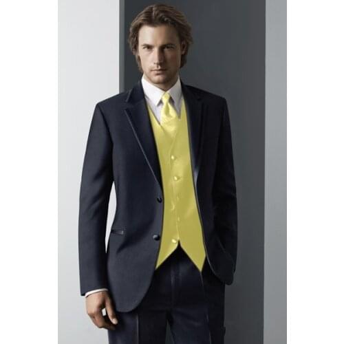 Custom Made Groom Tuxedo Navy Blue Groomsmen Notch Lapel Wedding/Dinner Suits Best Man Bridegroom (Jacket+Pants+Tie+Vest) B209