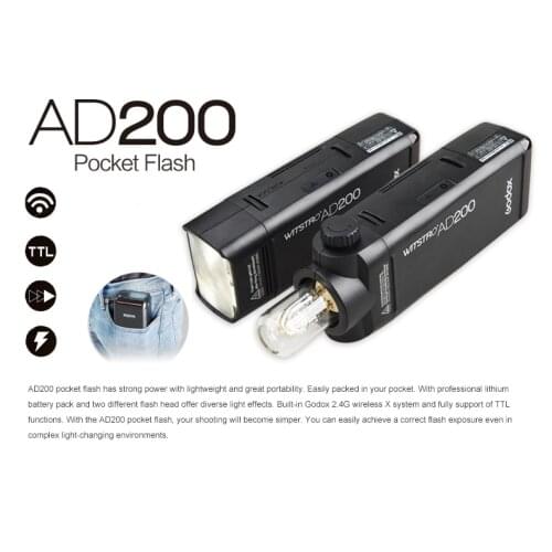 In Stock! GODOX AD200 TTL 2.4G HSS 1/8000s Pocket Flash Light Double Head 200Ws with 2900mAh Lithium Battery Flashlight Flash