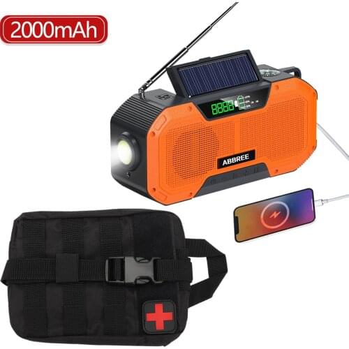 ABBREE Waterproof Emergency Radio Auto Scan Hand Crank Battery Operated Solar Radio AM/FM/WB Radio SOS Desk Lamp Flashlight