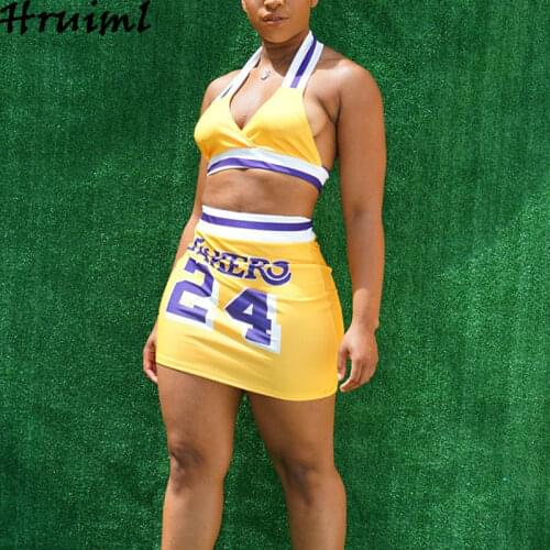 Women Outfit New Tube Top Whith Mini Skirt Letter Printed Dress Sets Elastic Waist Summer Sport Fitness Two Piece Set Women 2021