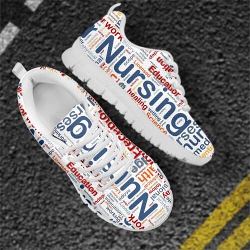 WHEREISART Women Flats Nursing Word Prints Fashion Autumn Ladies Lace-Up Breathable Walking Shoes For Teen Girls Dropshipping